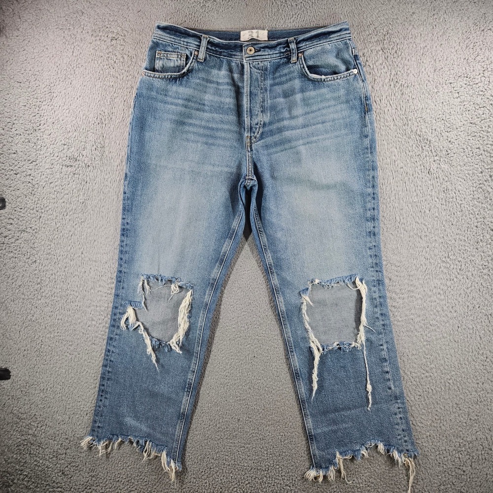 Free People We The Free Tapered Baggy Distressed Jeans Blue Size 31